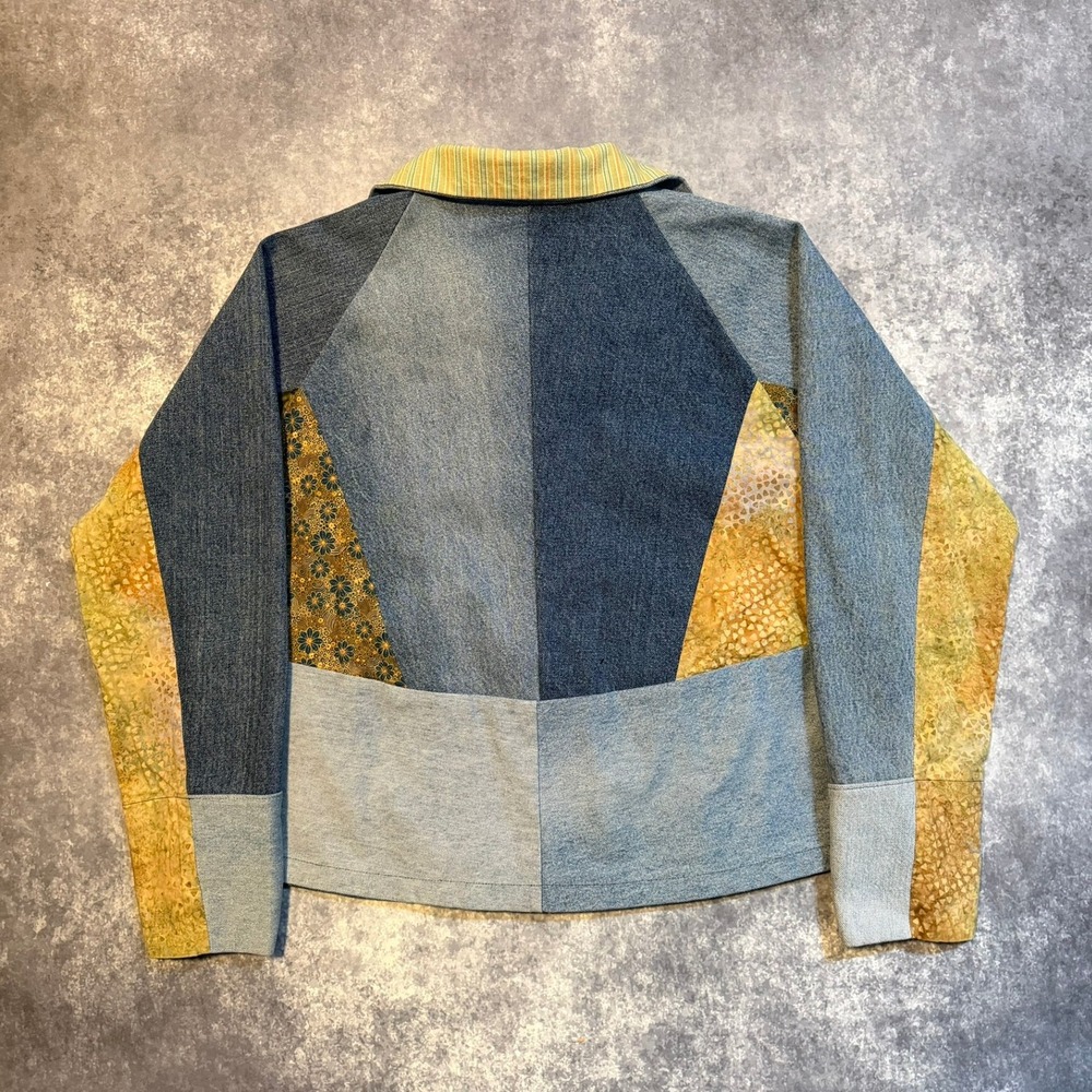 Vintage Patchwork Denim Jacket Womens XL Blue Floral Art Made In USA‎ 70s 80s - Picture 3 of 6
